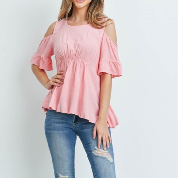 Boho Pink Jersey Cold shoulder top / blouse - Picture 2 of 6